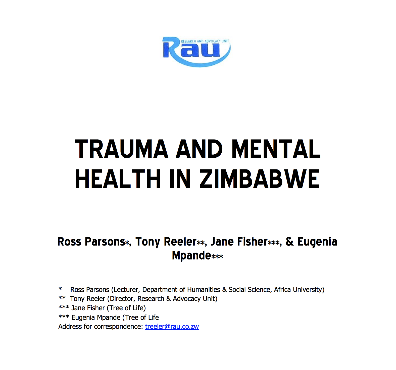 Trauma and mental health in Zimbabwe - HHRI
